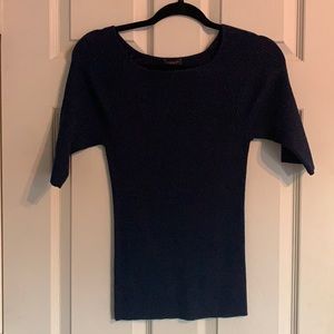 Ann Taylor Factory Navy Ribbed Short Sleeve